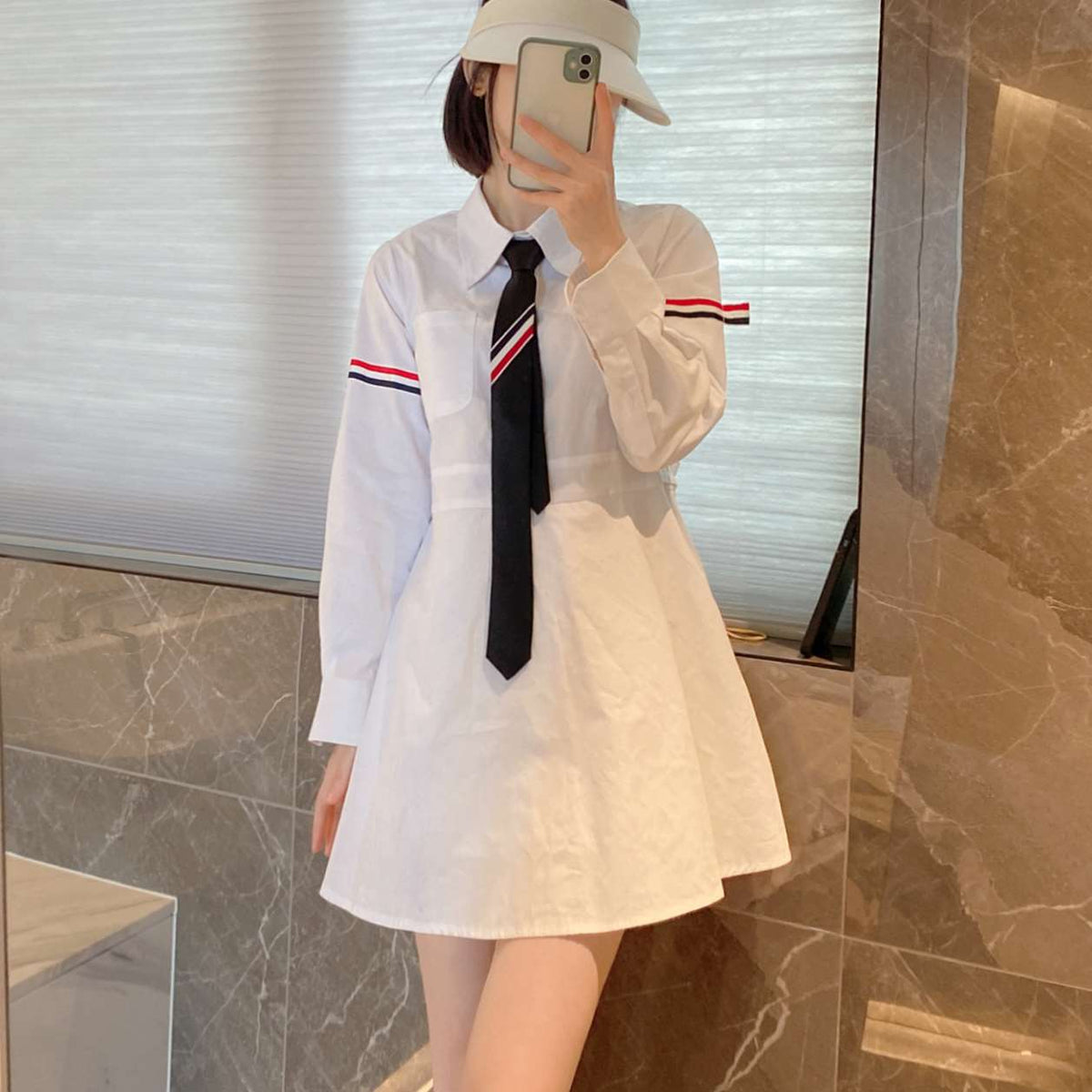 Thom Browne Women's Double Bar Tie Shirt Dress
