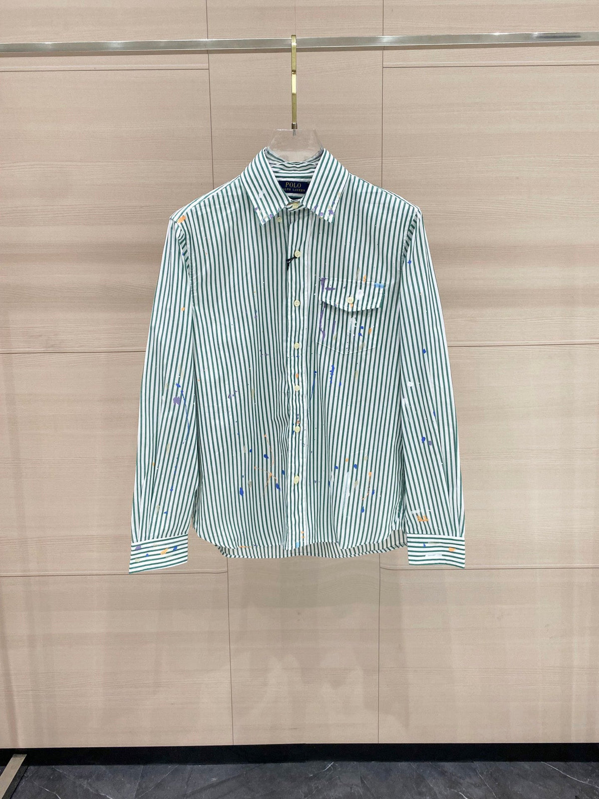Ralph Lauren Men's Paint‑Splatter Stripe Long‑Sleeve Shirt