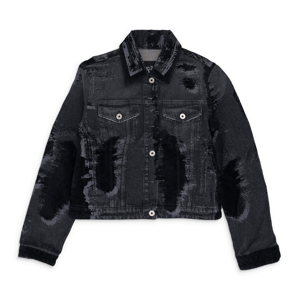 Black Flock Denim Jacket