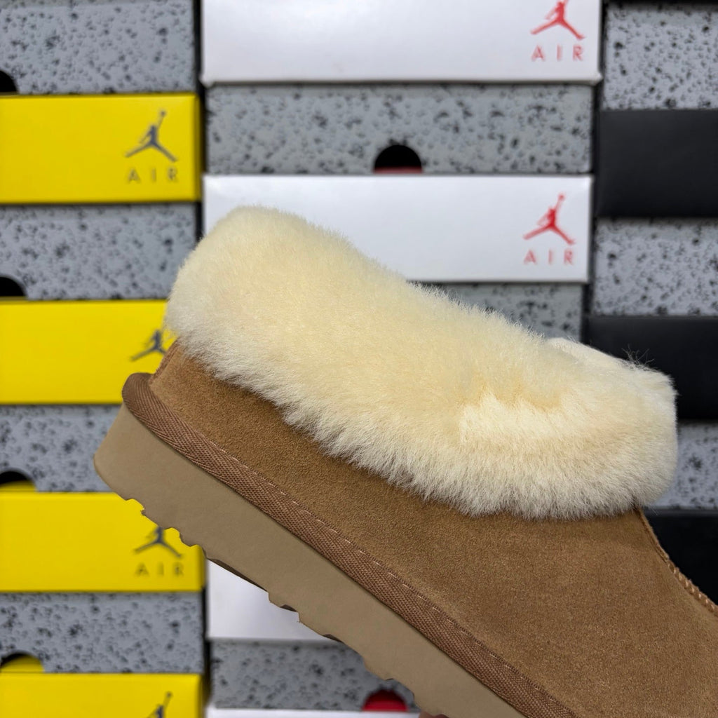UGG Tazz Slipper – Women’s Suede Clog with Oversized Shearling Cuff in Chestnut