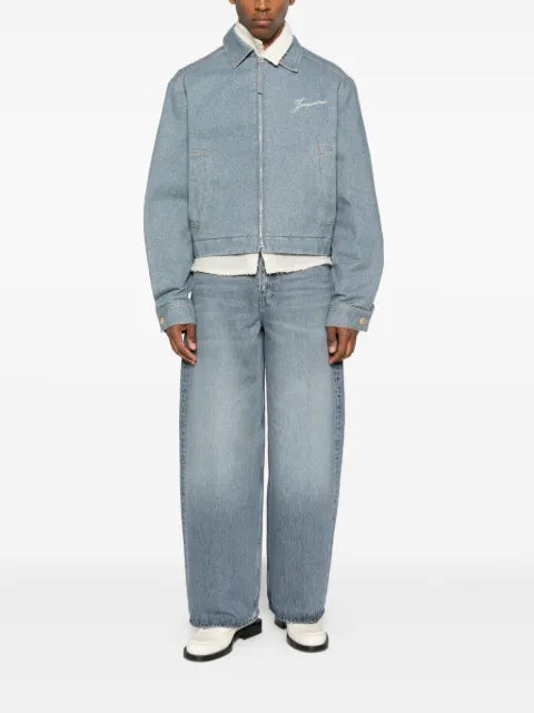 Jacquemus logo-embroidered zip-up denim jacket