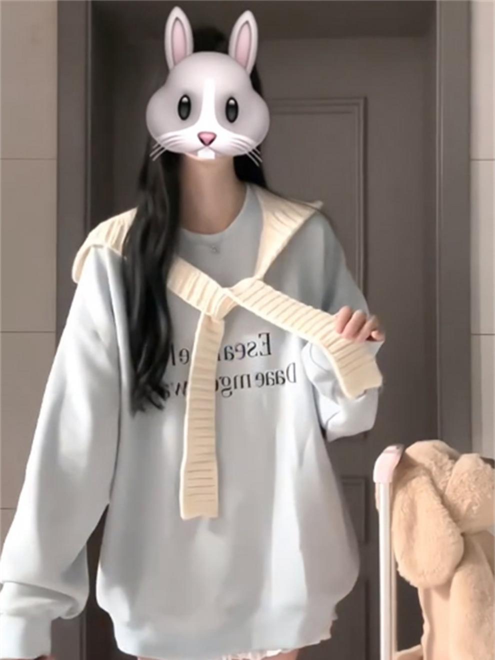 Oversized Letter Crewneck Sweatshirt Lazy Casual Women Top