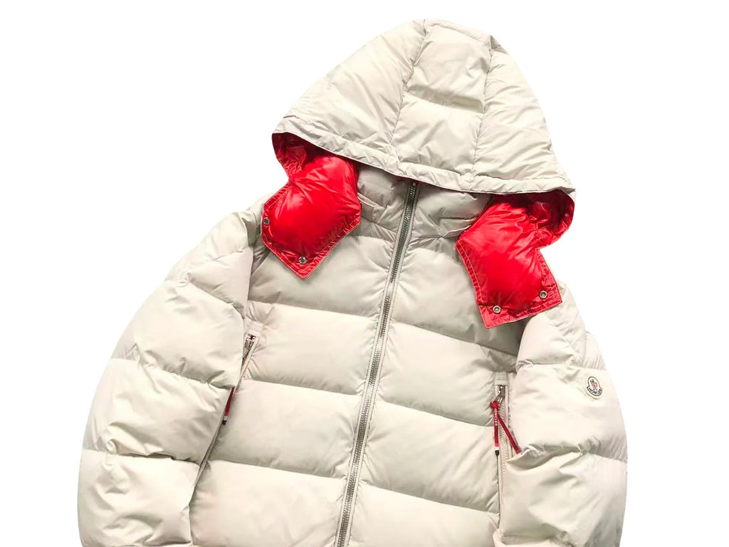 Moncler Poirier Down Jacket in White & Red