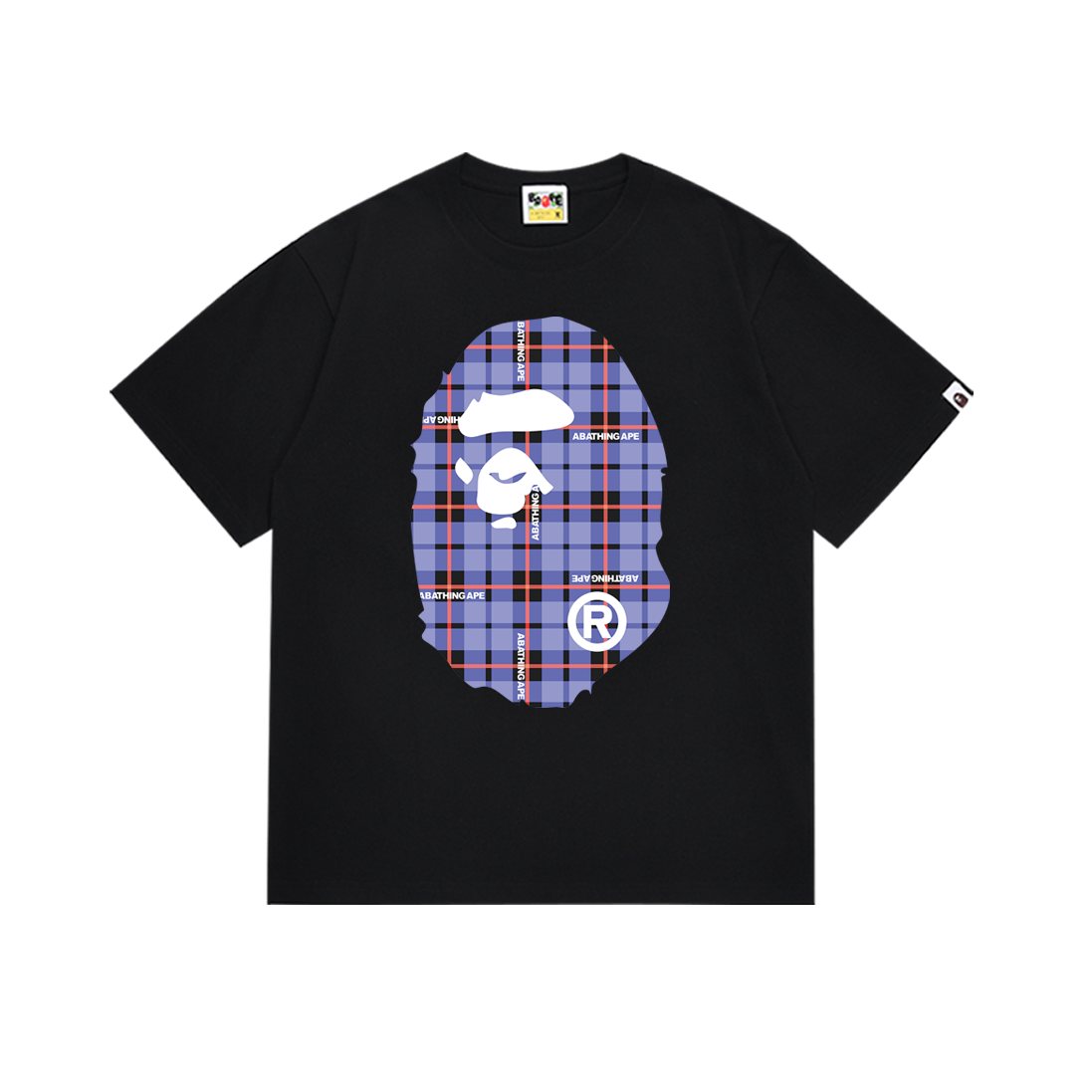 BAPE Purple Plaid Ape Head Graphic T-Shirt