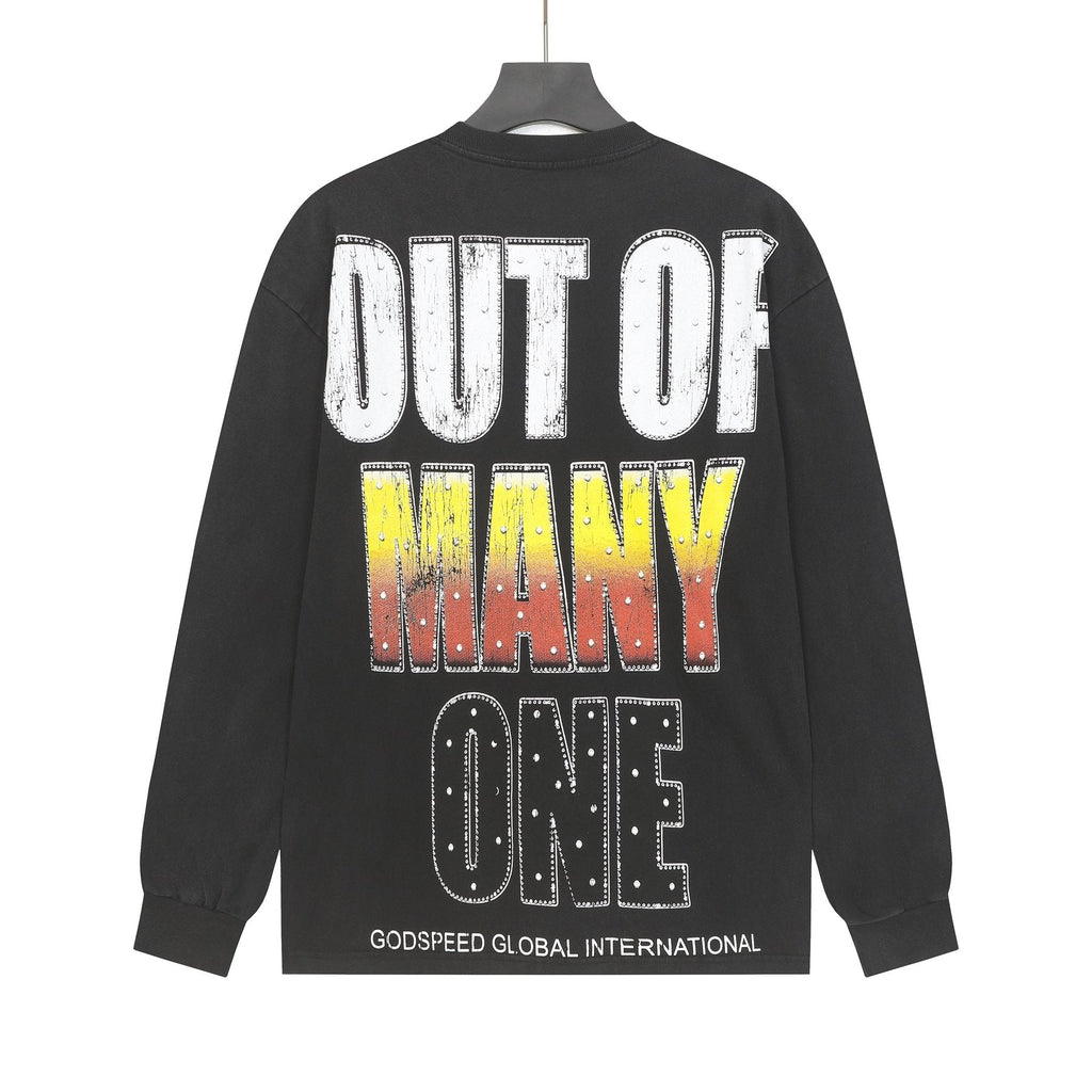 Godspeed Out of Many One Washed Black Long-Sleeve Graphic T-Shirt