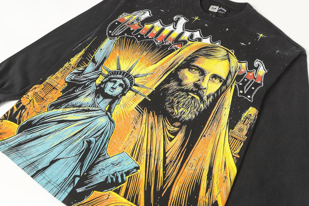 Godspeed Out of Many One Washed Black Long-Sleeve Graphic T-Shirt