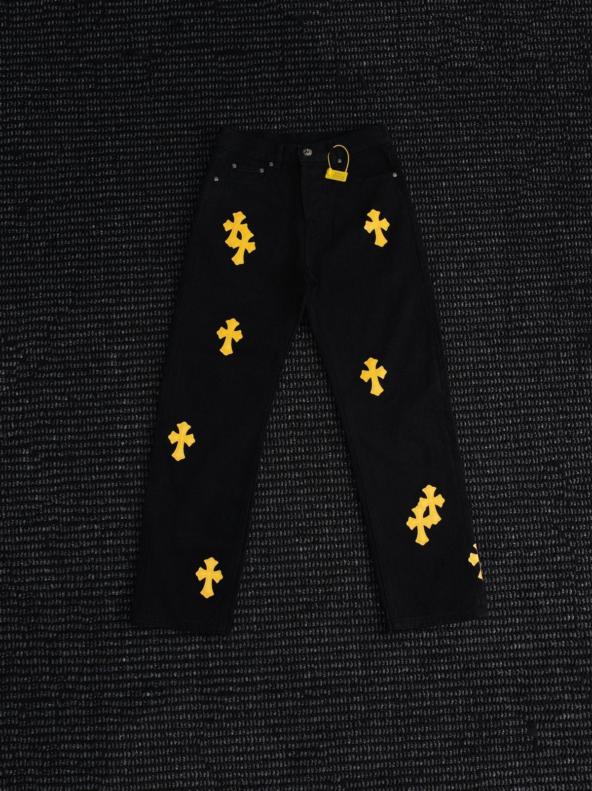 Chrome Hearts Yellow Cross Patch Black Jeans