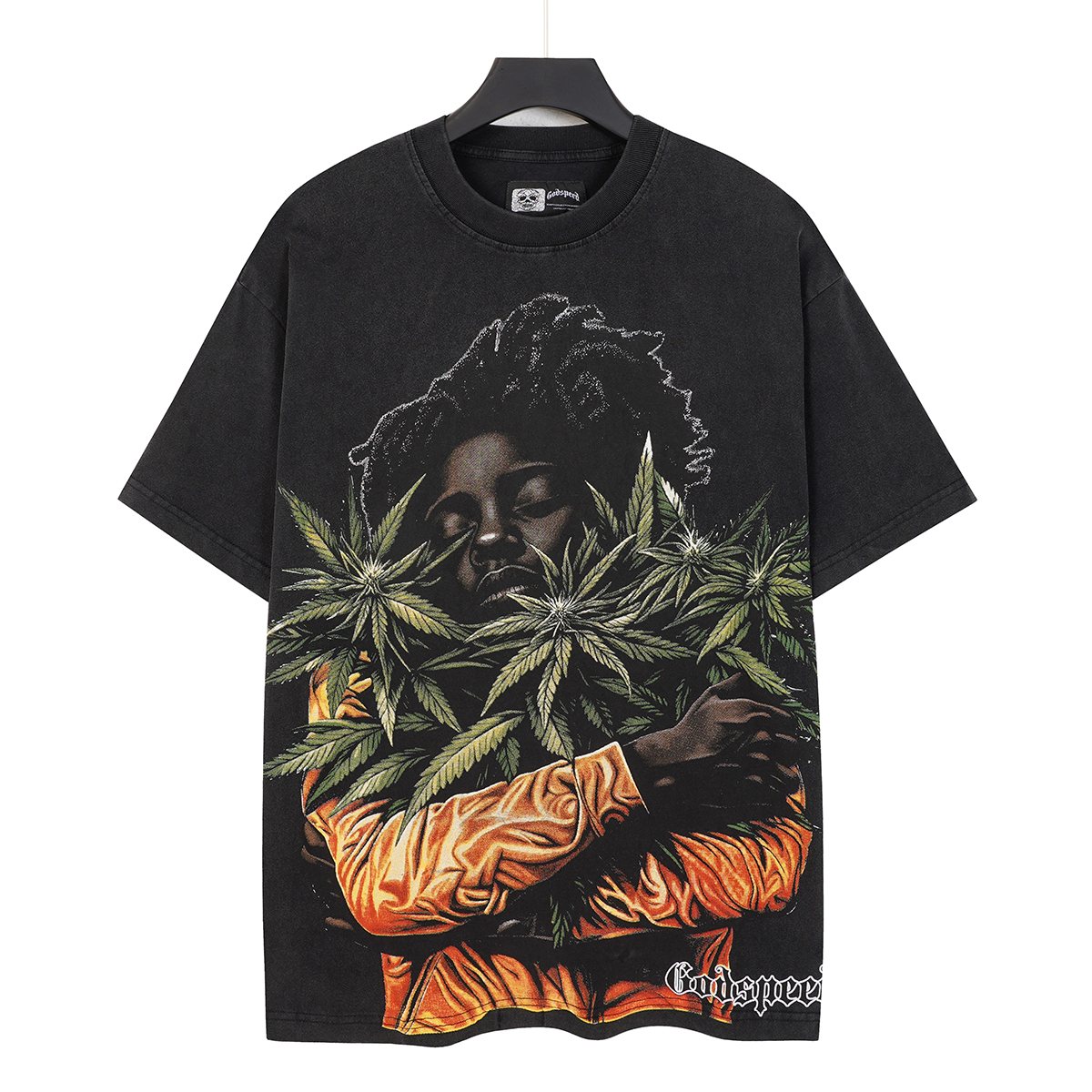 Godspeed Leaf Graphic Washed Black T-Shirt