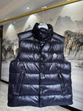 Moncler Dark Navy Glossy Puffer Vest with Stand Collar