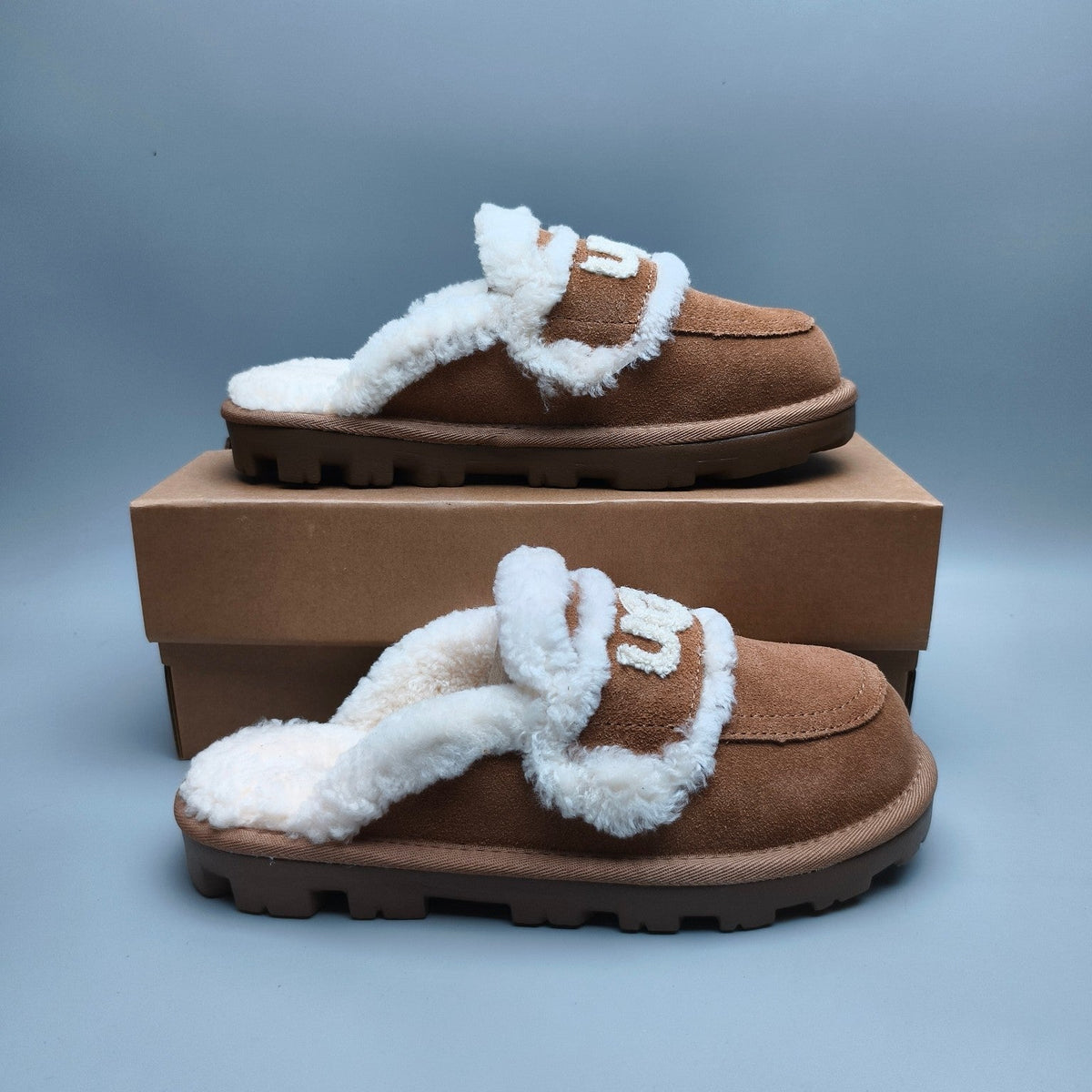 Chestnut Fluffy Big Logo Casual Slippers — New Arrival | In Stock