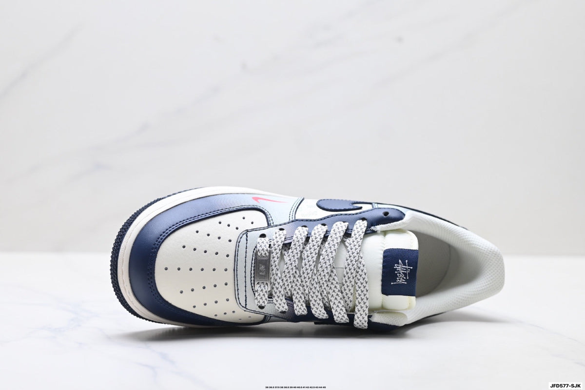 Nike Air Force 1 Low White Navy Blue Unisex Sneakers Style 10