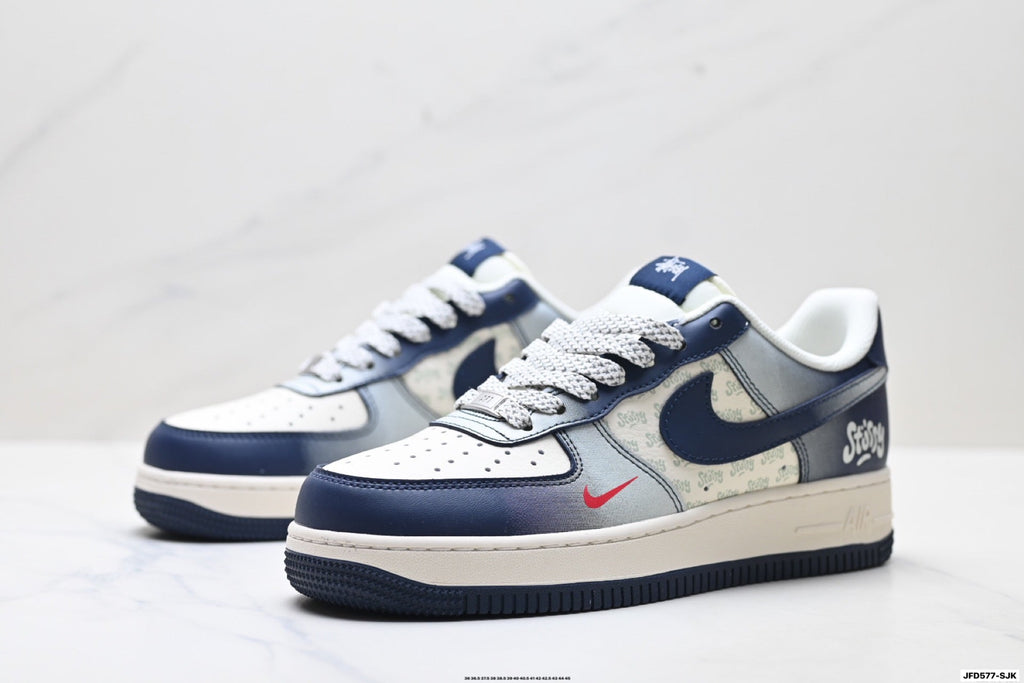 Nike Air Force 1 Low White Navy Blue Unisex Sneakers Style 10