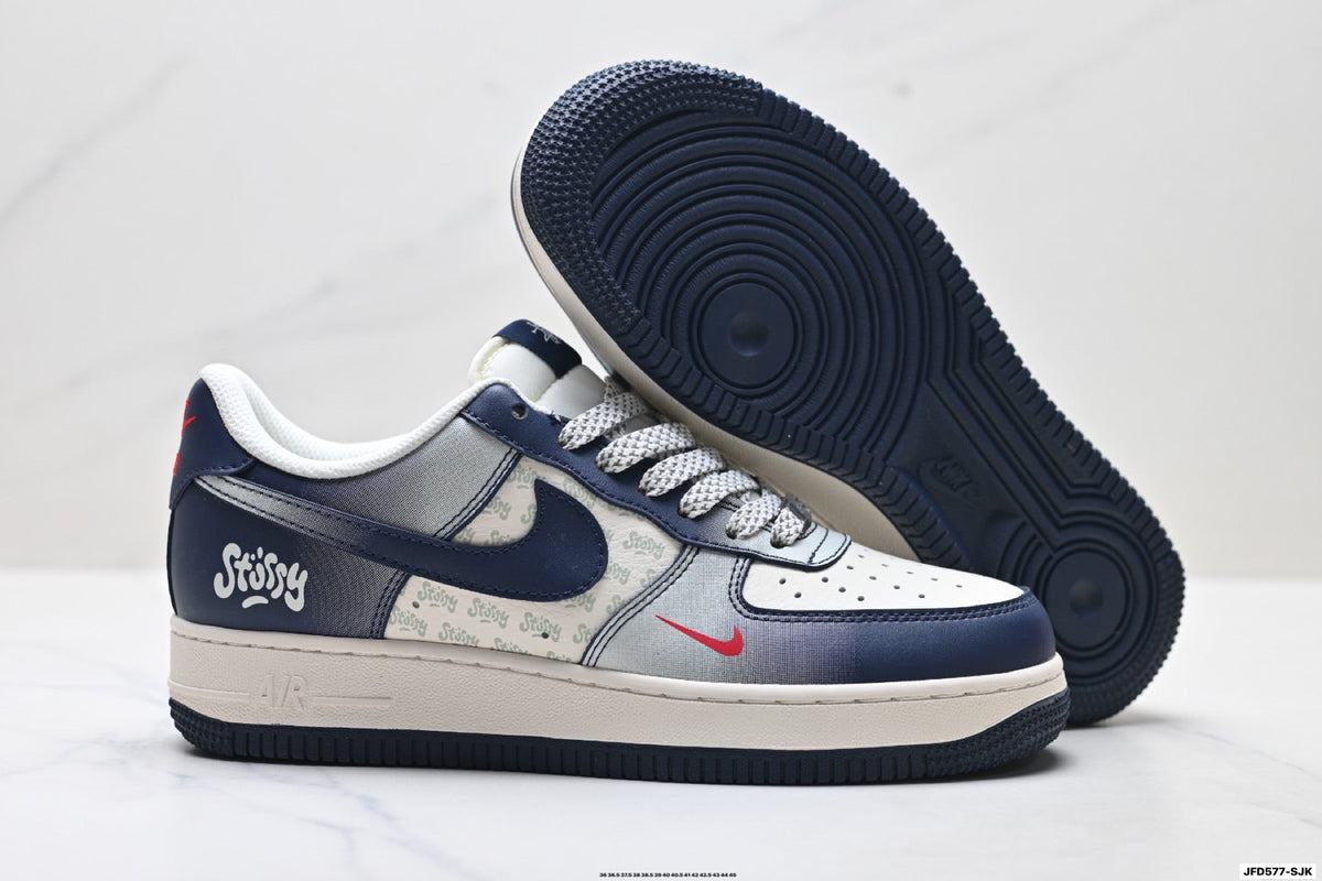 Nike Air Force 1 Low White Navy Blue Unisex Sneakers Style 10
