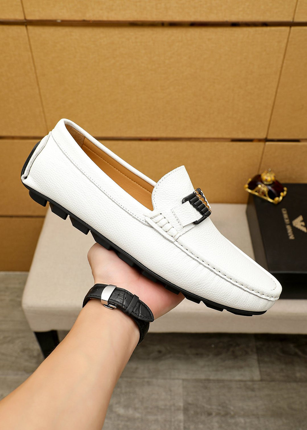 Prada White Metal-Buckle Loafers