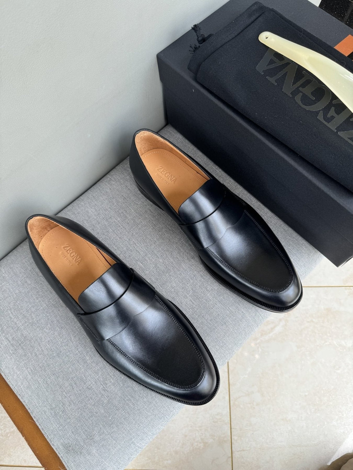 Zegna Men's Black Leather Loafers