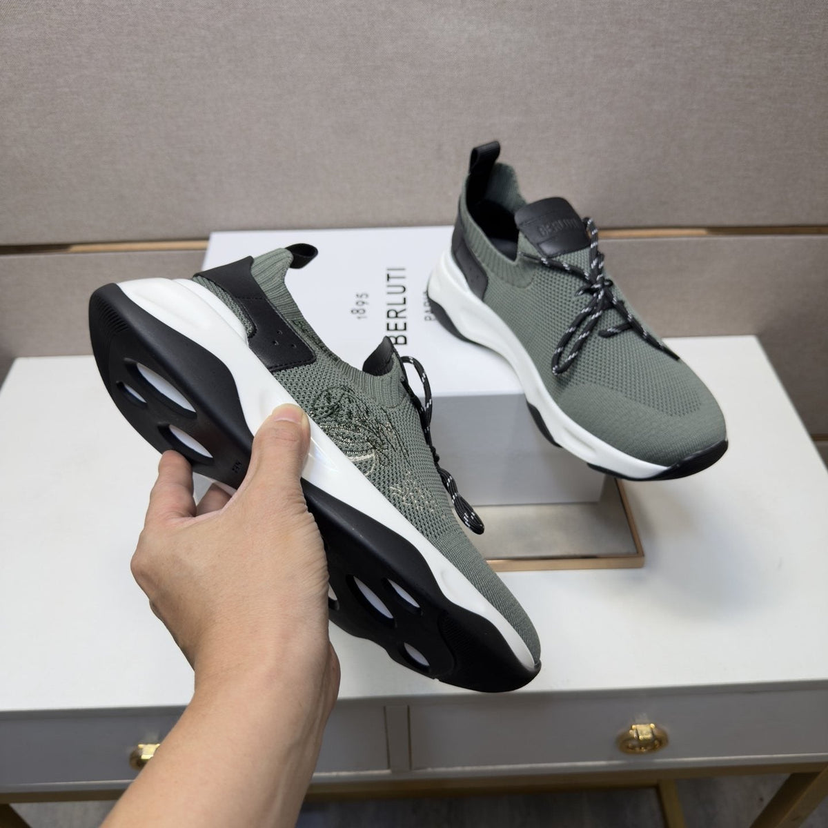 Berluti Olive Gray Lace-Up Sneakers