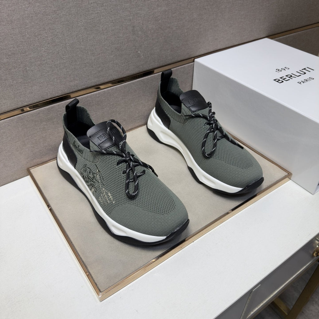 Berluti Olive Gray Lace-Up Sneakers