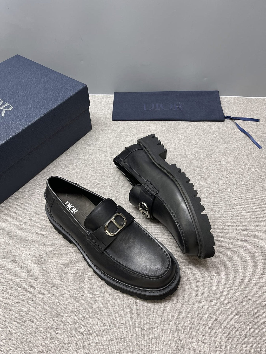 DIOR Men's Black Double-Loop Slip-On Loafers