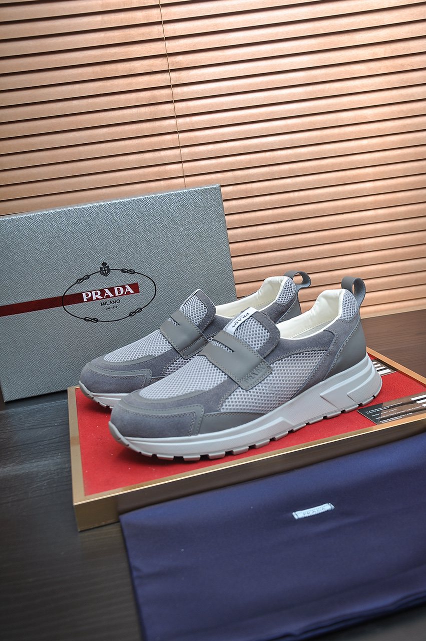 Prada Gray Strap Slip-On Sneakers