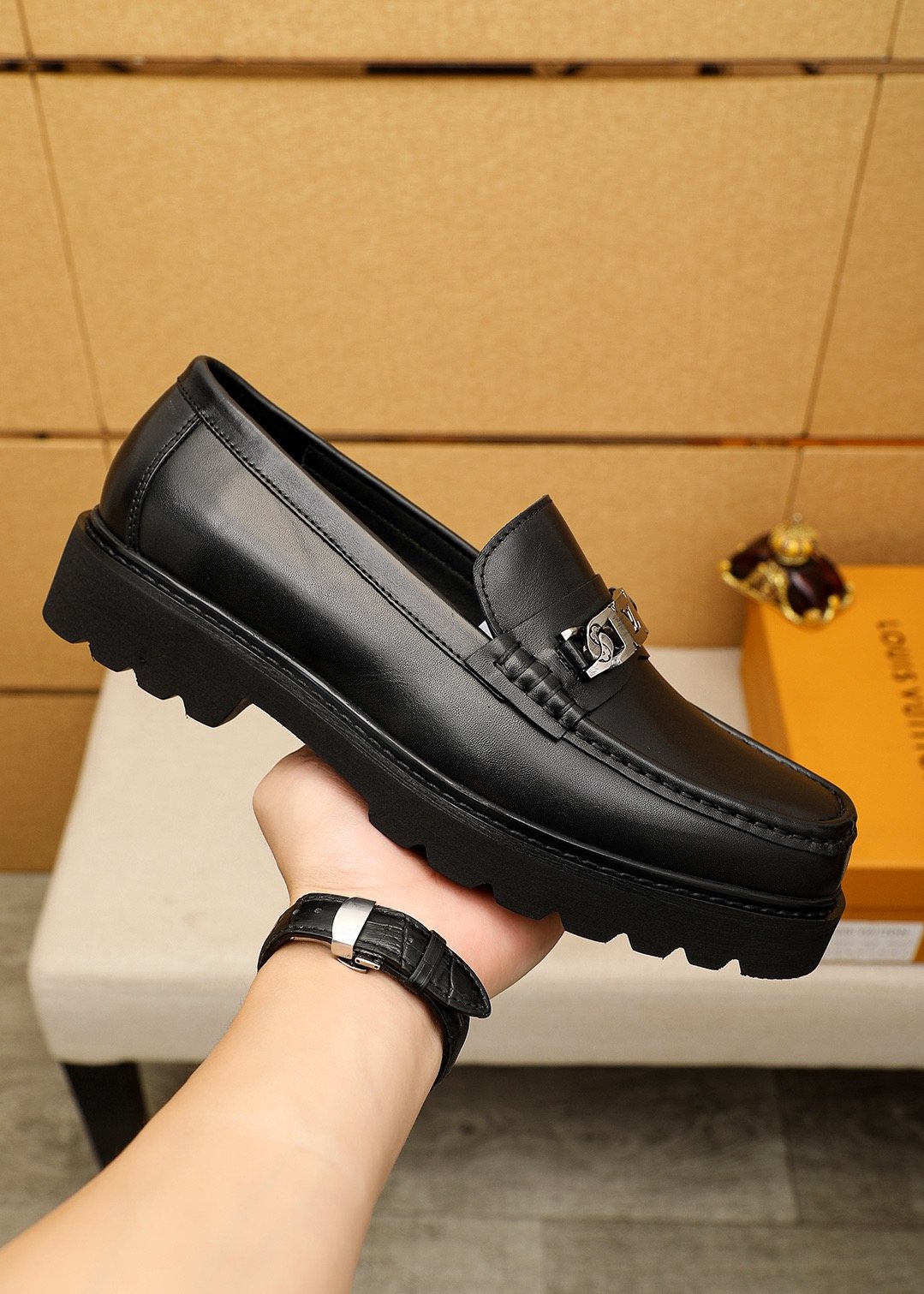 Louis Vuitton Black Metal-Bit Loafers - Rounded Toe