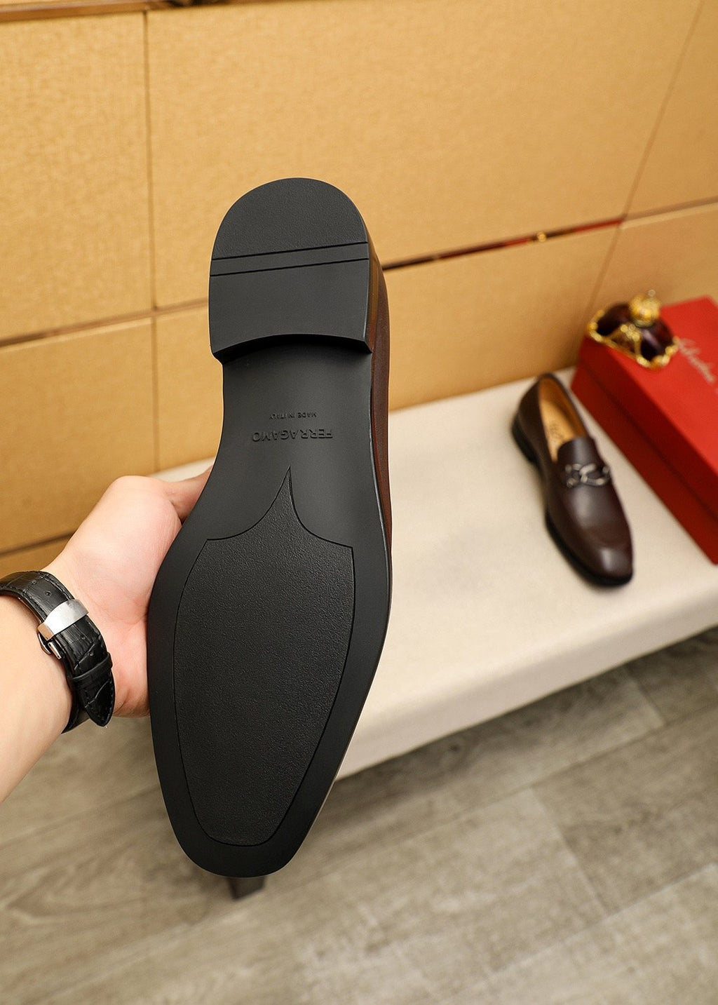 Ferragamo Brown Hardware Loafers