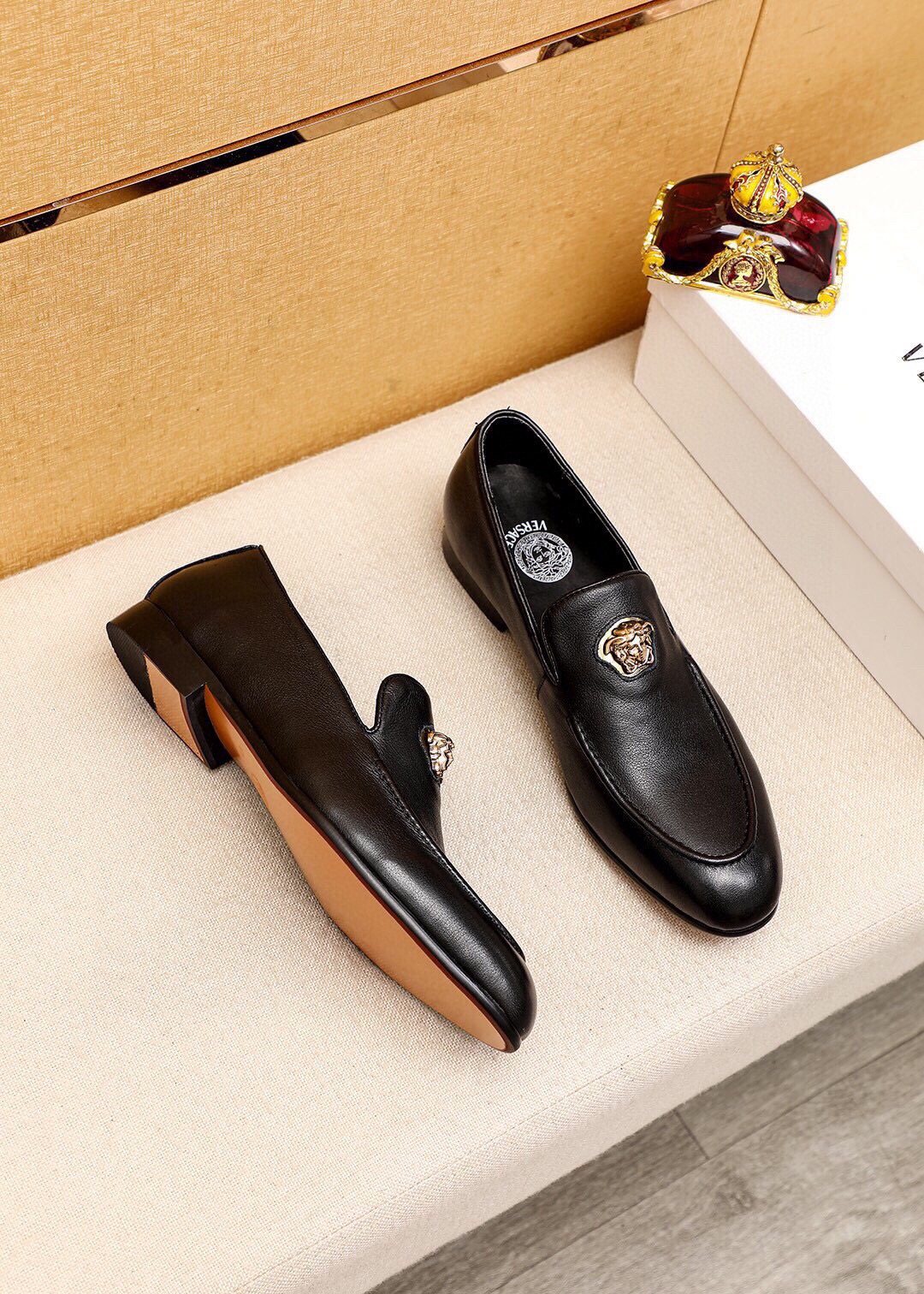 Versace Black Medallion Slip-On Shoes