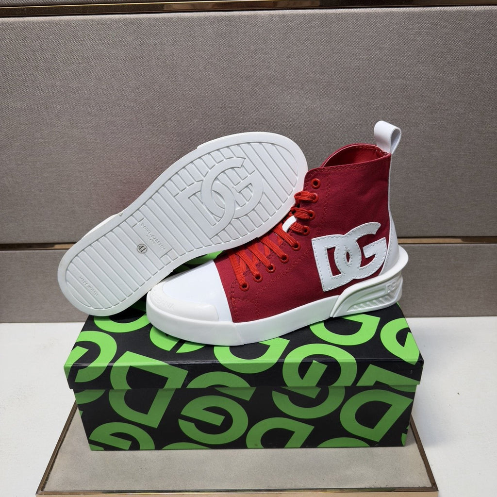 Dolce & Gabbana Red and White High-Top Sneakers