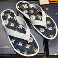 Louis Vuitton White & Navy Floral Flip-Flops