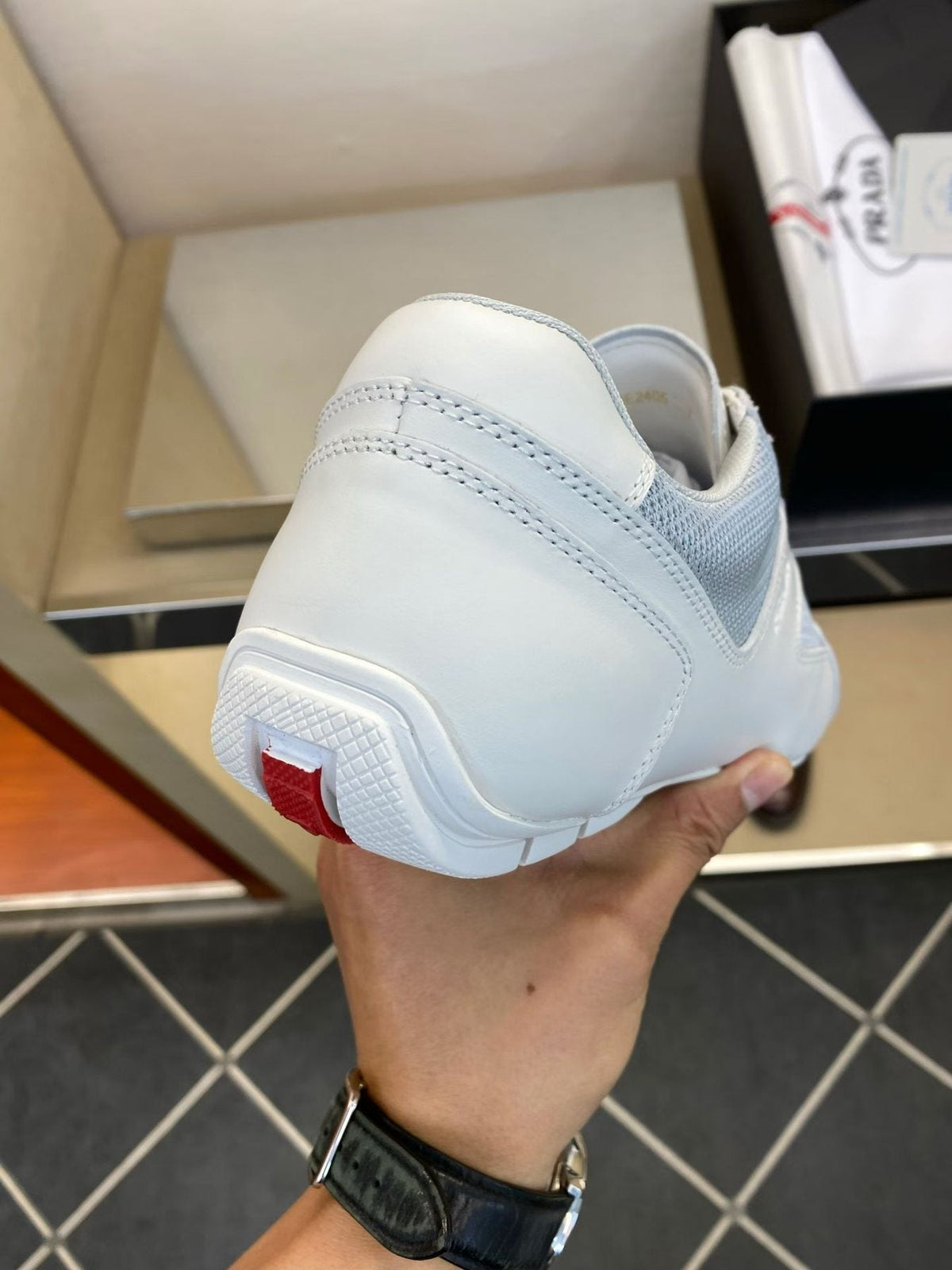 Prada Men's White and Light Gray Low-Top Sneakers