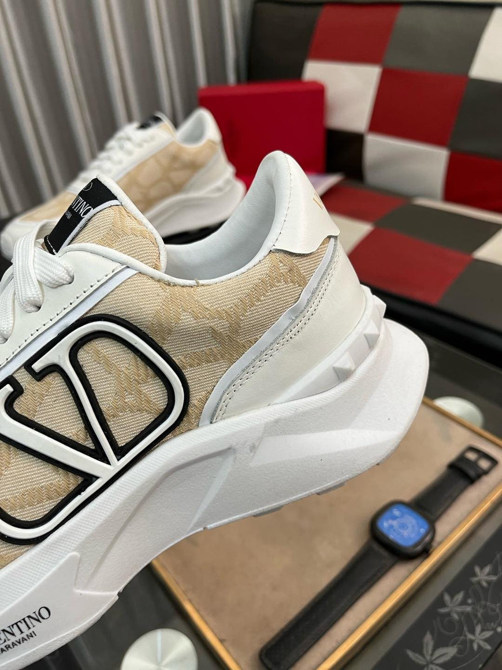 Valentino Cream and Beige V-Motif Sneakers