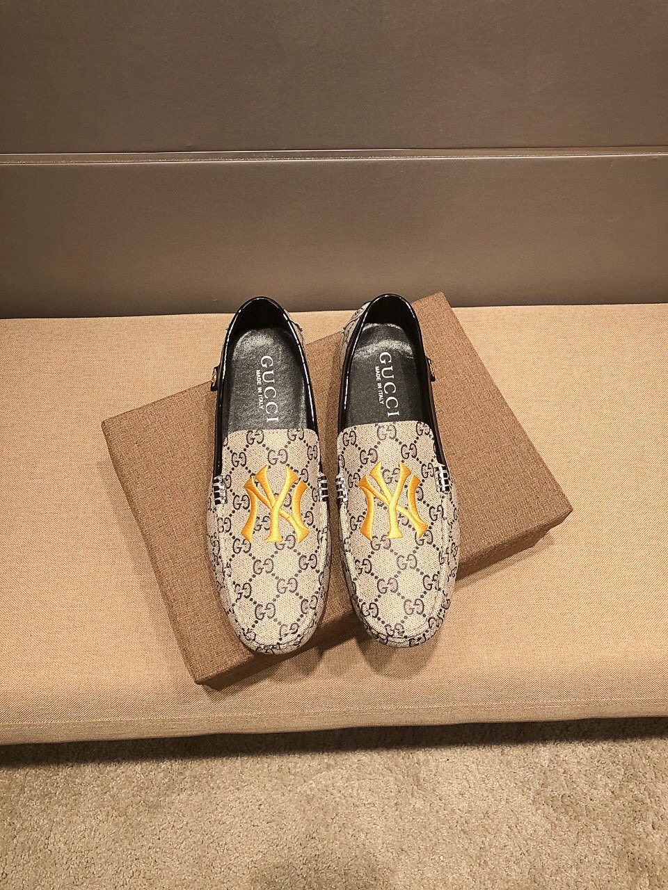 Gucci Beige Patterned Embroidered Loafers