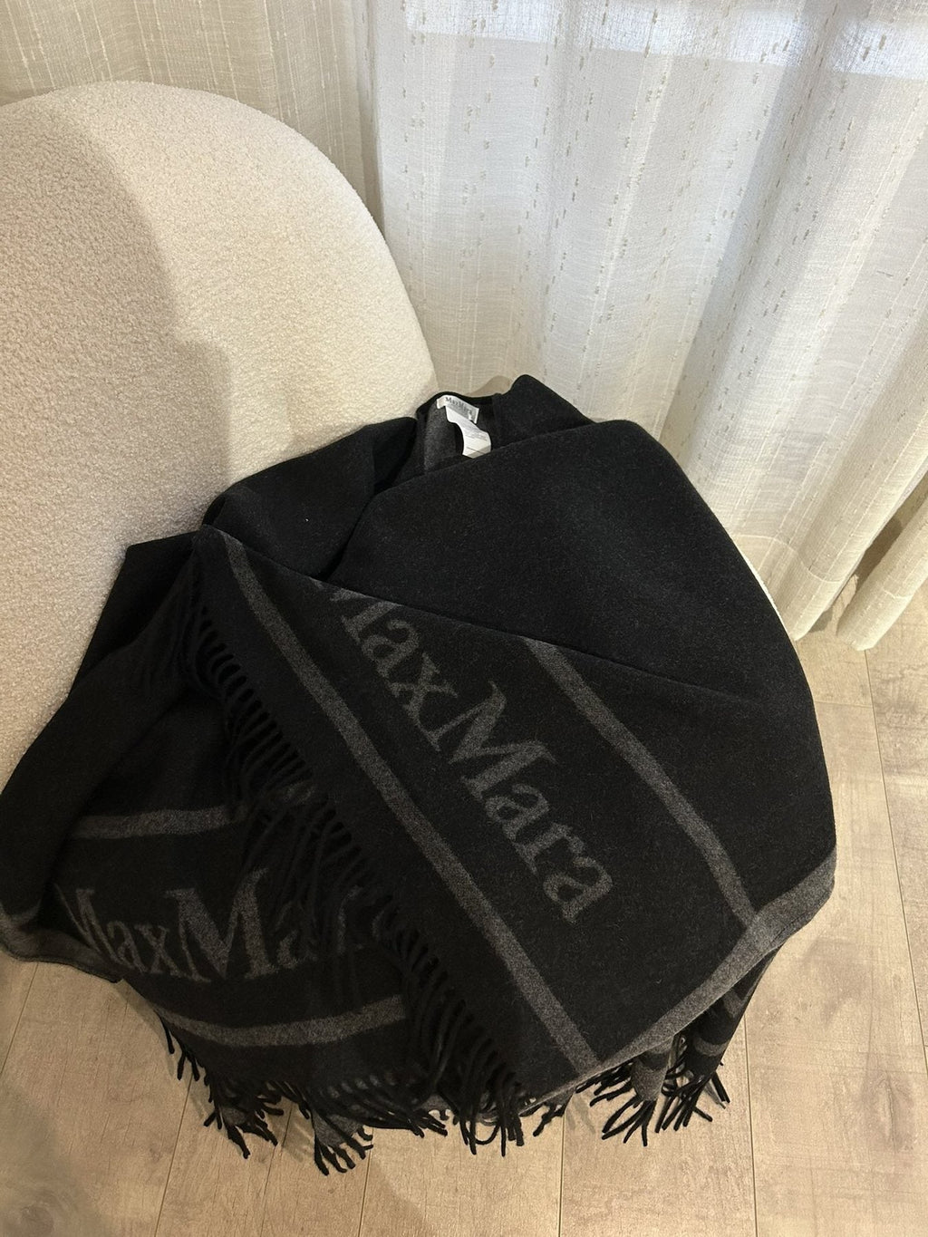 Max Mara Reversible Fringed Wrap Cape