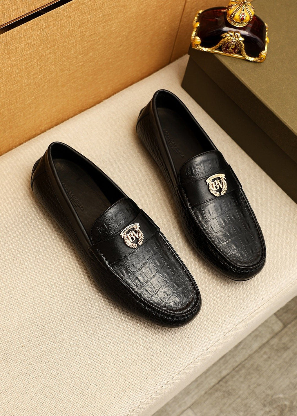 Bottega Veneta Men's Black Textured Loafers