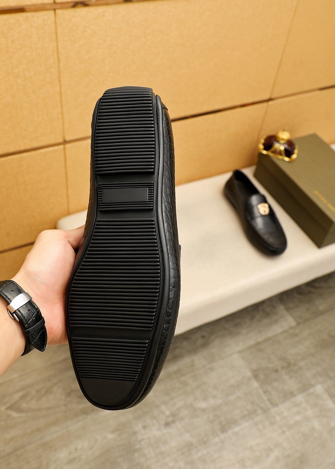 Bottega Veneta Men's Black Textured Loafers