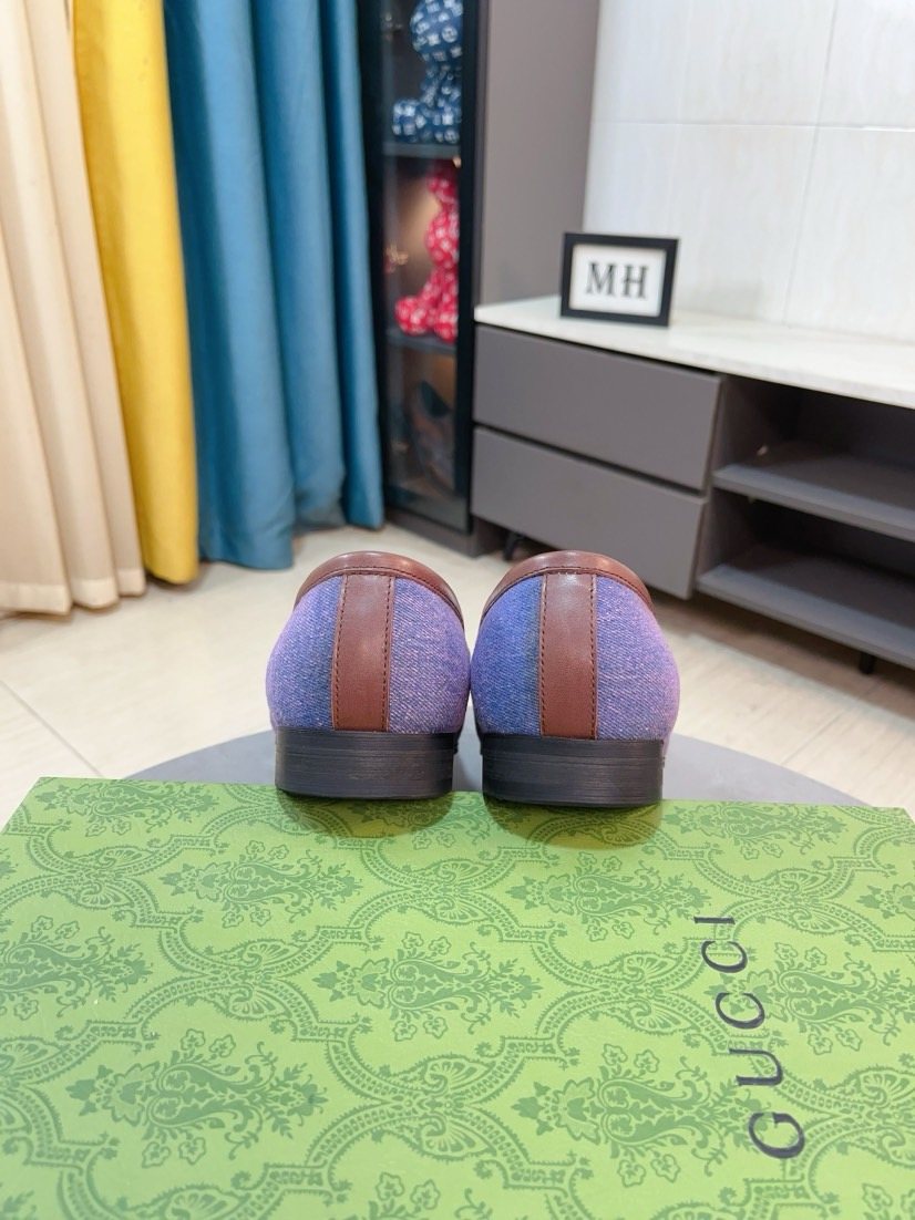 Gucci Purple-Blue Brown-Trim Loafers