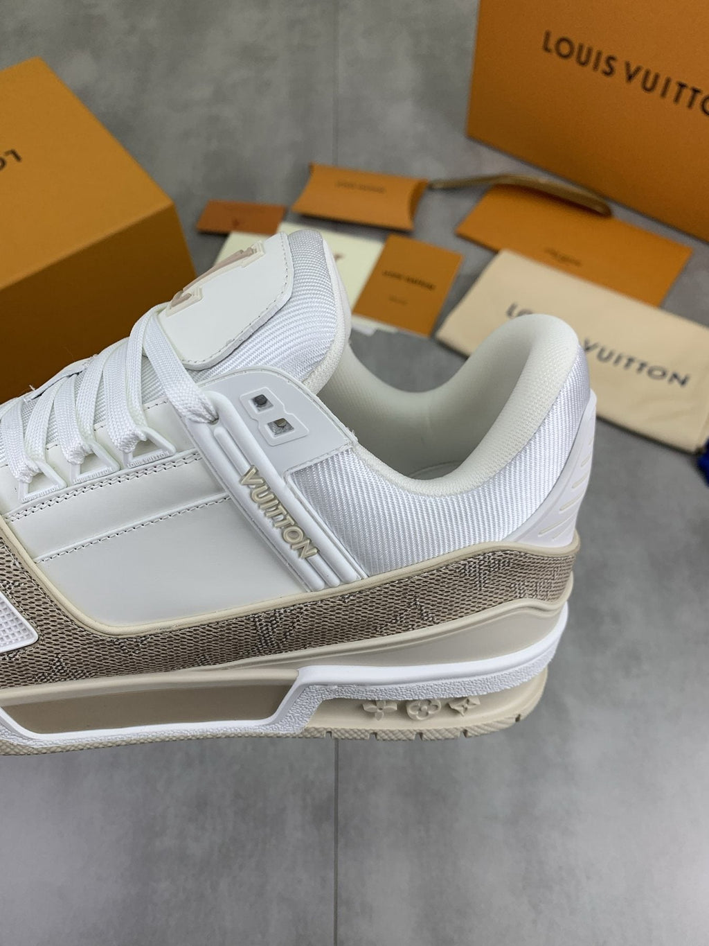 Louis Vuitton White and Beige Low-Top Sneakers