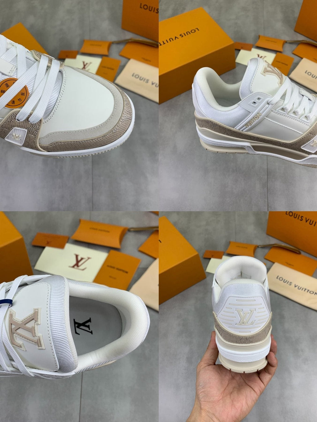 Louis Vuitton White and Beige Low-Top Sneakers