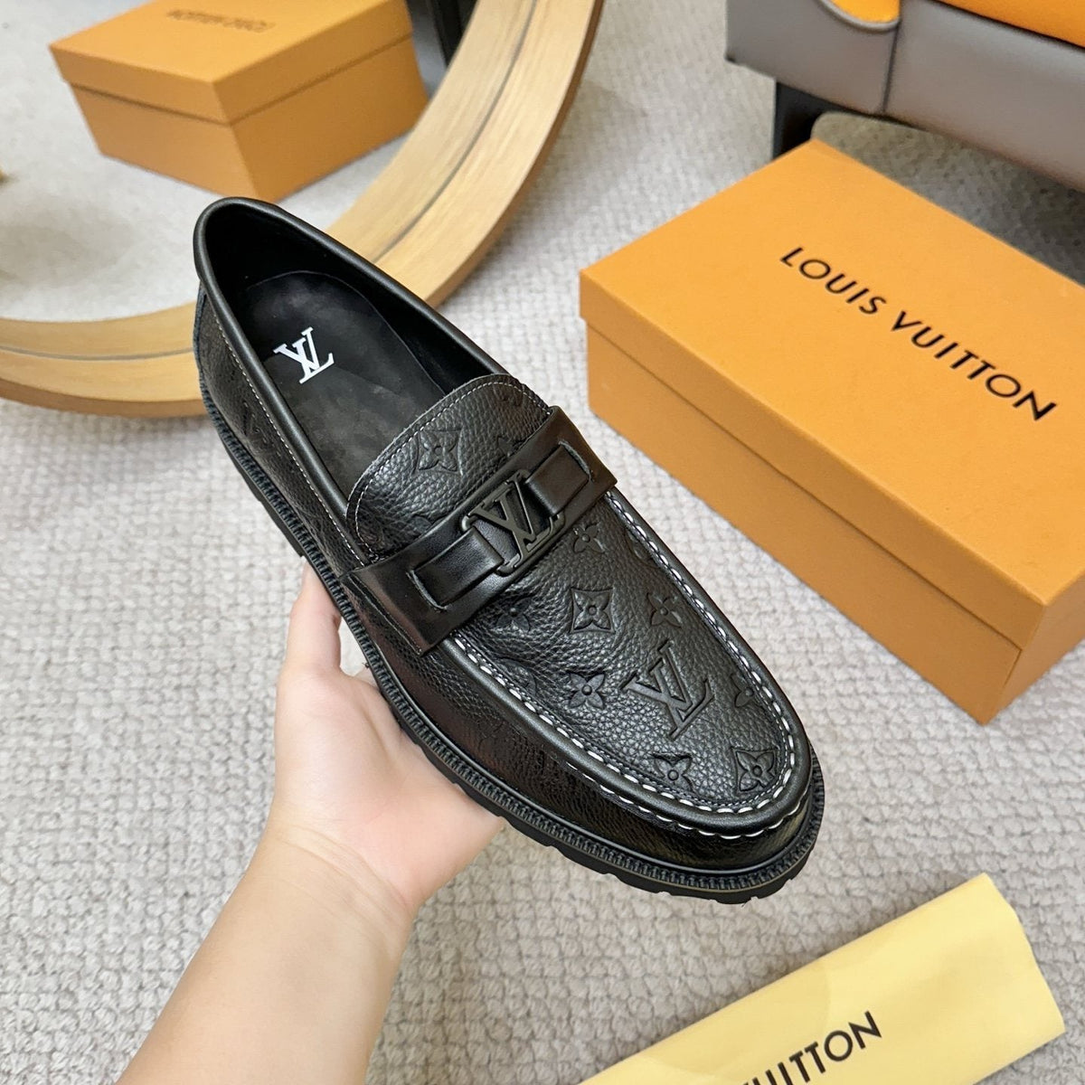 Louis Vuitton Men's Embossed Lug Sole Loafers