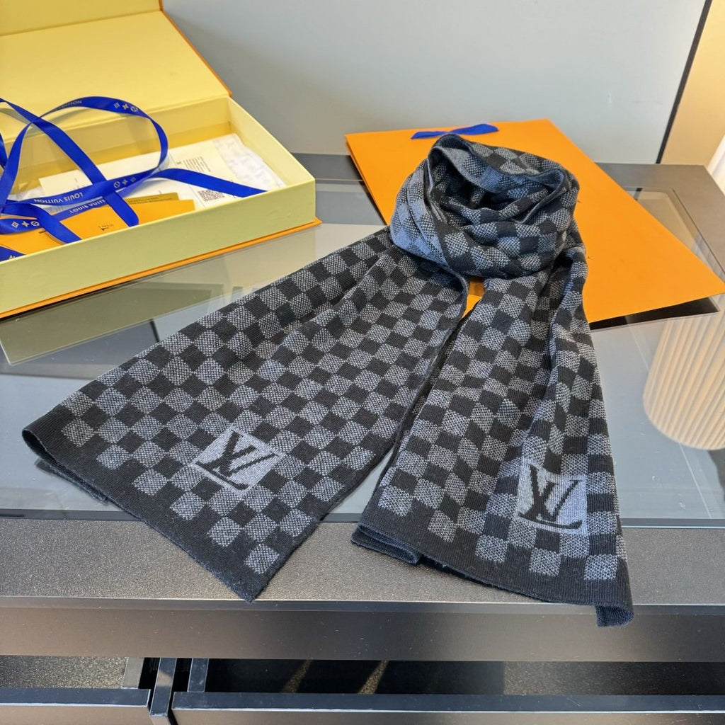 Louis Vuitton Black and Charcoal Checkerboard Scarf