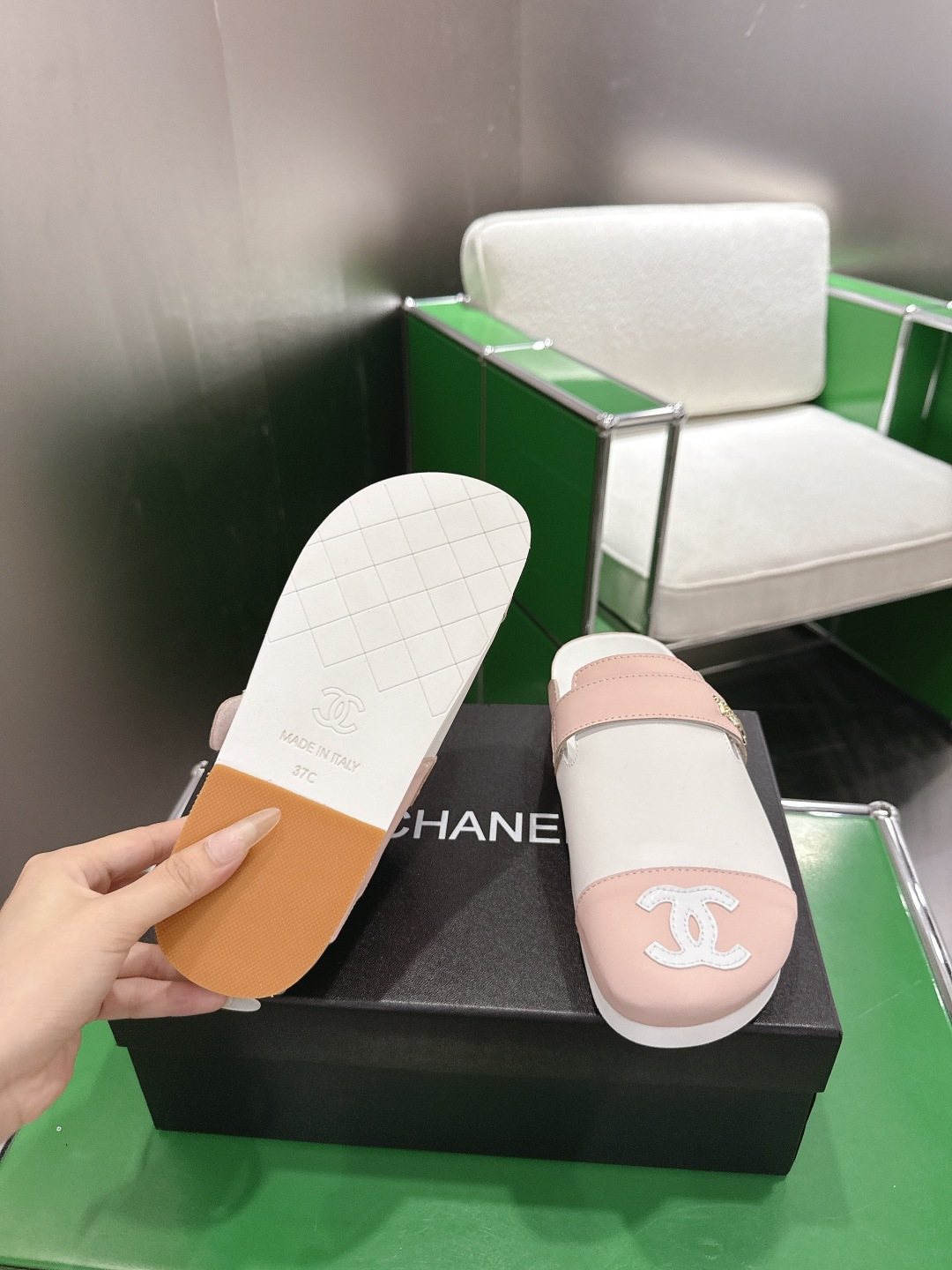 Chanel Quilted Closed-Toe Slide Sandals