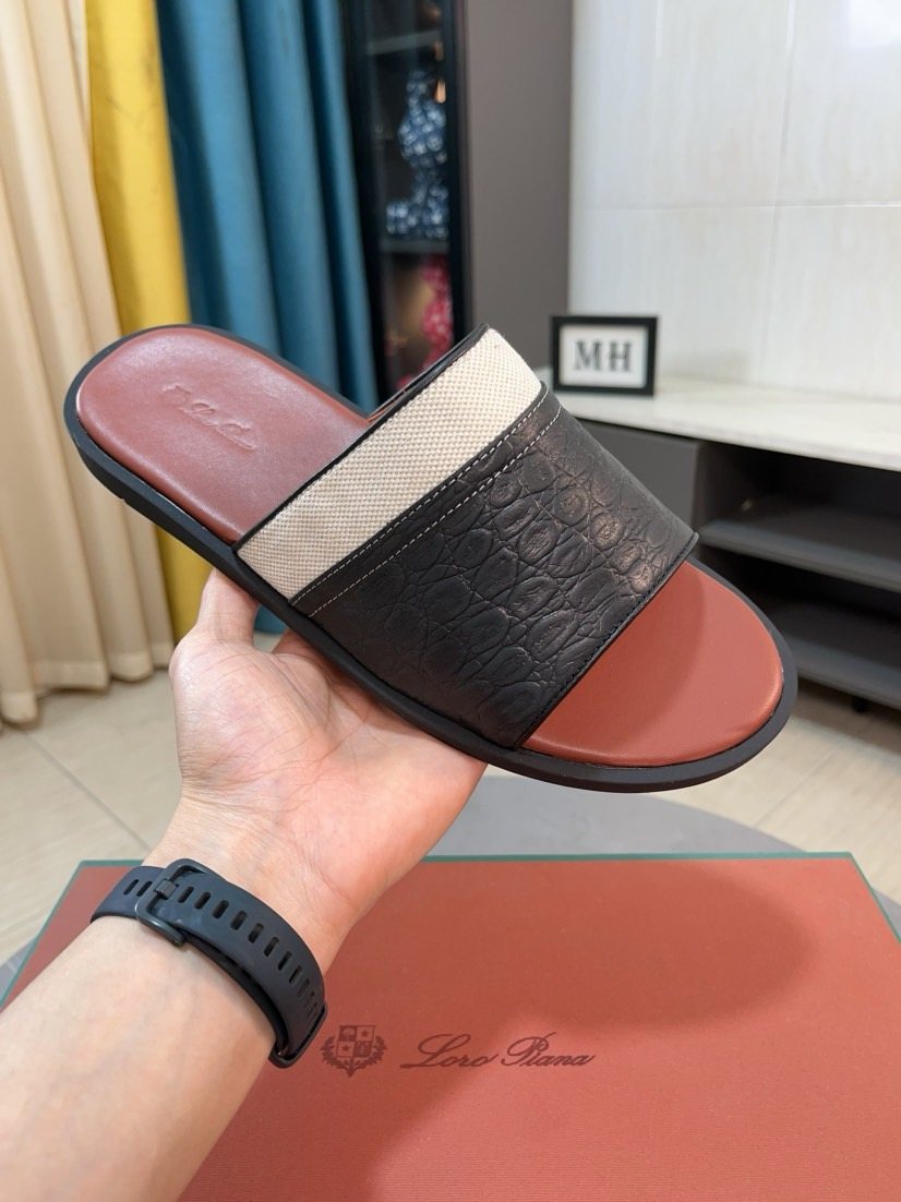Loro Piana Contrast-Trim Slide Sandals