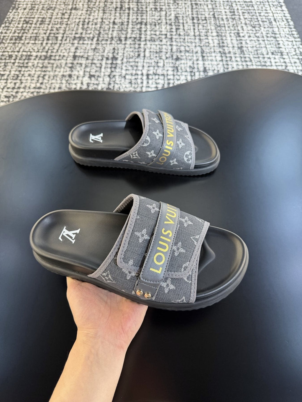 Louis Vuitton Patterned Strap Slide Sandals