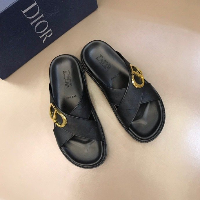Dior Men's Black Gold-Tone Hardware Slide Sandals