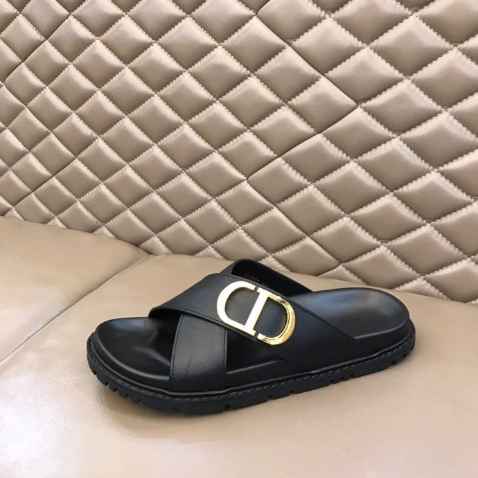 Dior Men's Black Gold-Tone Hardware Slide Sandals