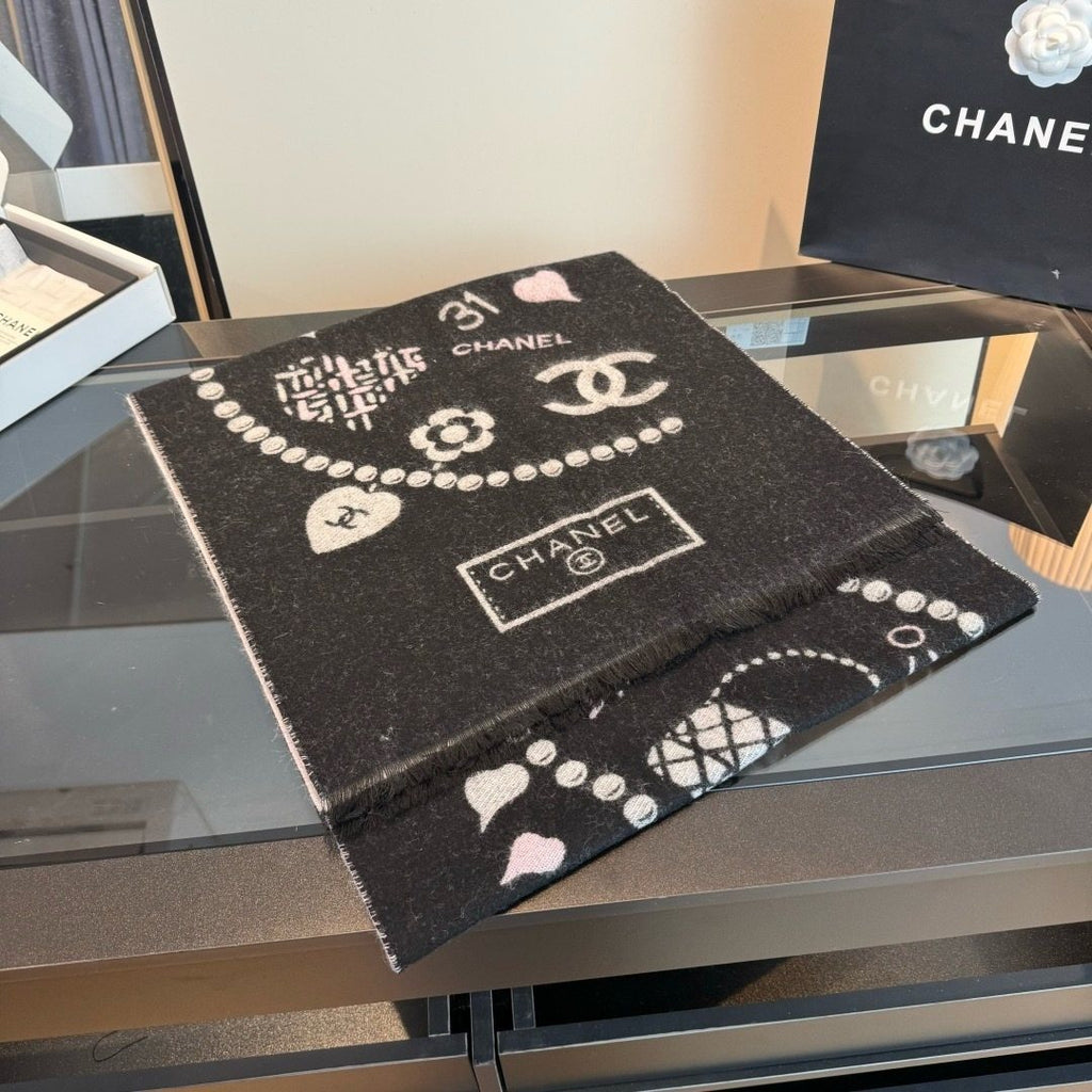 Chanel Black Pearl Motif Scarf