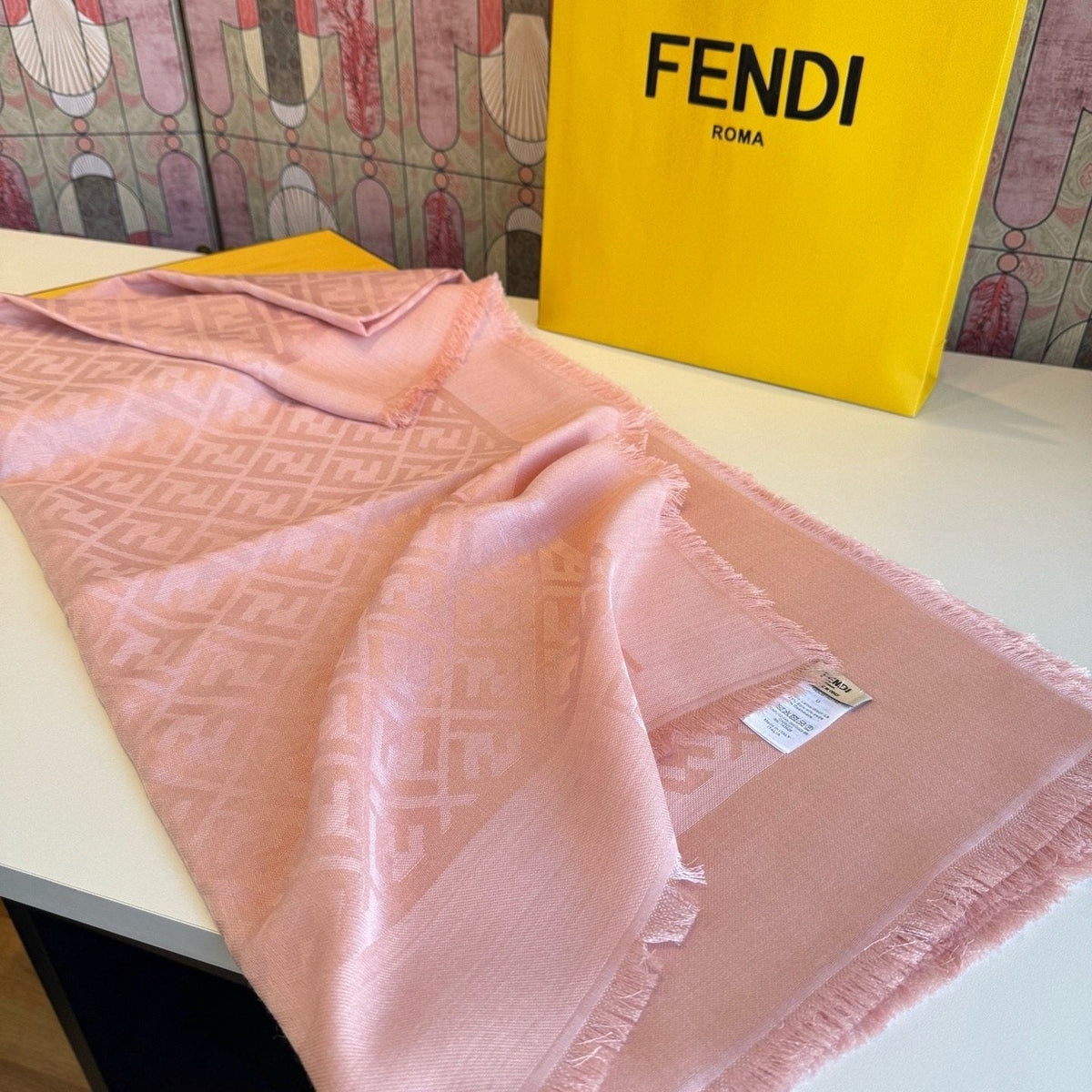 FENDI Fringed Geometric Monogram Scarf