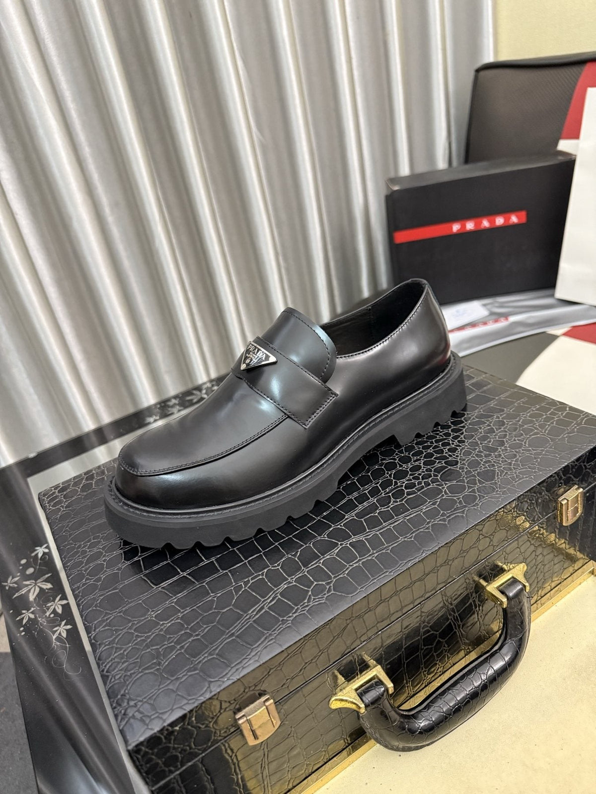 Prada Men's Plaque Strap Loafers