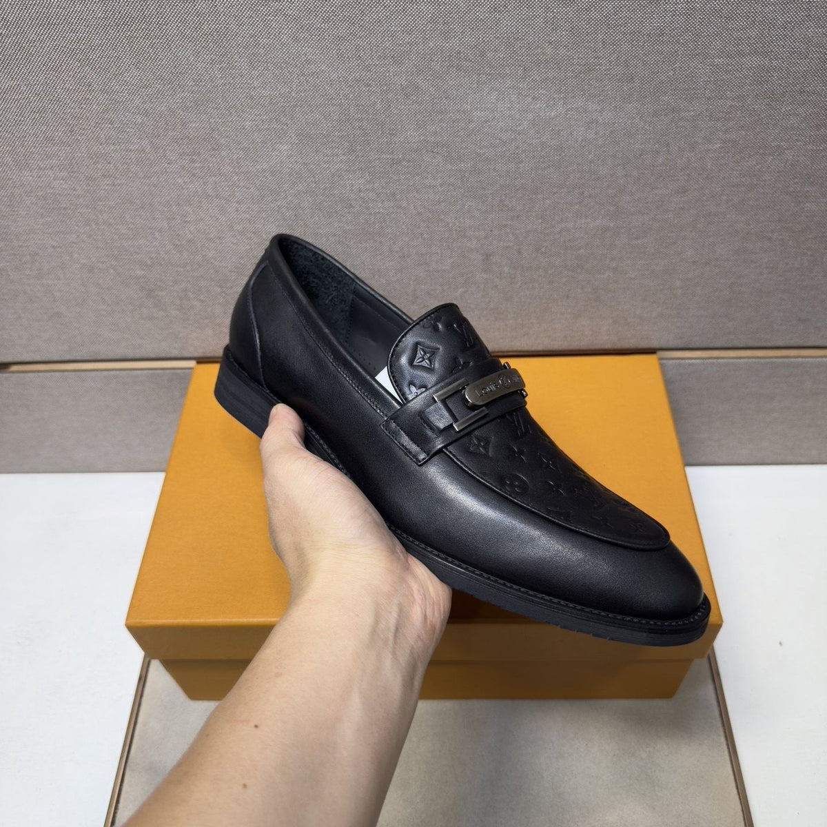 Louis Vuitton Men's Embossed Metal-Bar Loafers