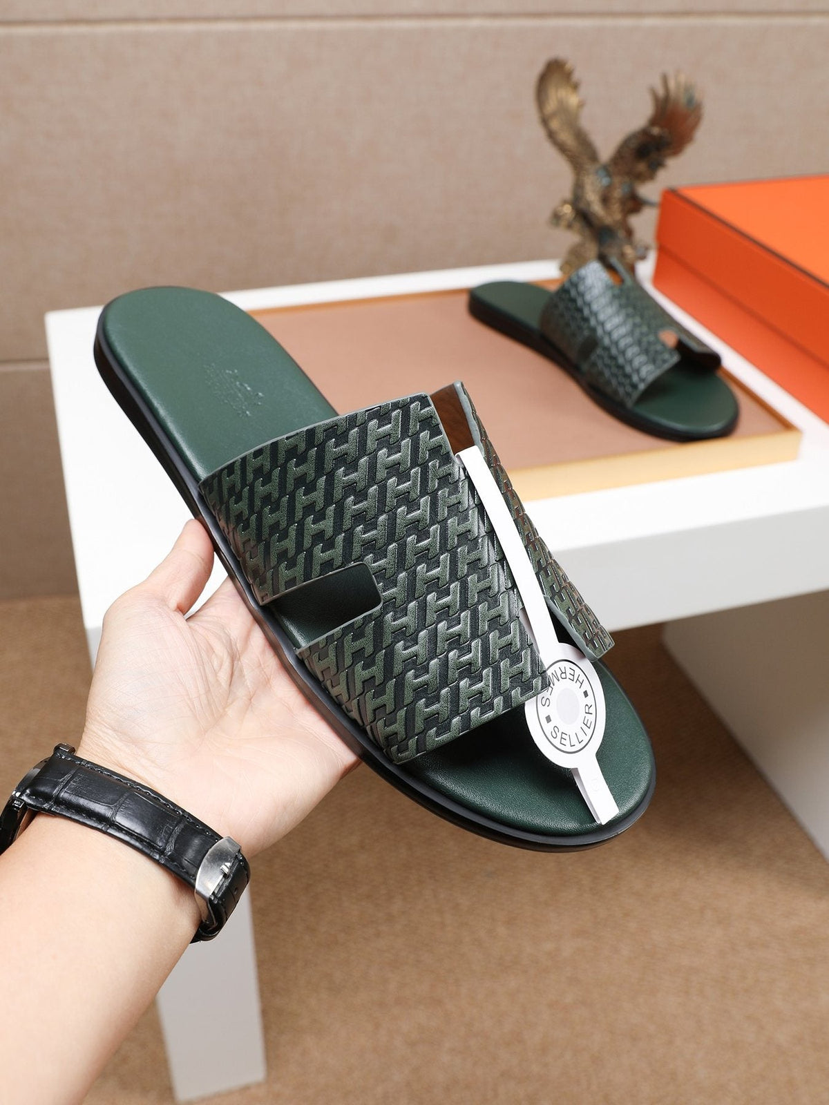 Hermès Textured H Slide Sandals
