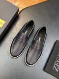 Zegna Textured Leather Strap Loafers